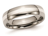 Ladies or Men's 6mm Comfort Fit Titanium Wedding Band Ring with Sterling Silver Inlay